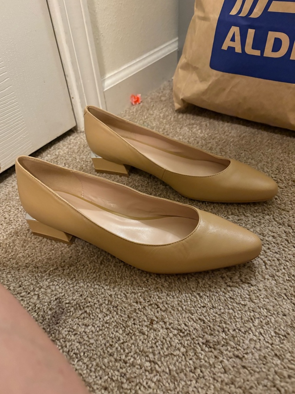 Classic Low Block Heel Pumps in Tan